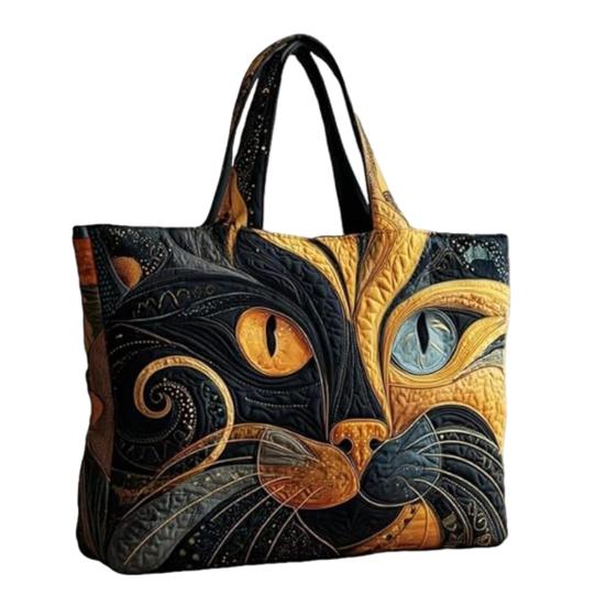 Gesteppte Tragetasche Retro-Print Stoff Pendler-Tote Vintage Leicht Faltbare Handtasche für Damen Tägliche Nutzung Reise Einkaufen