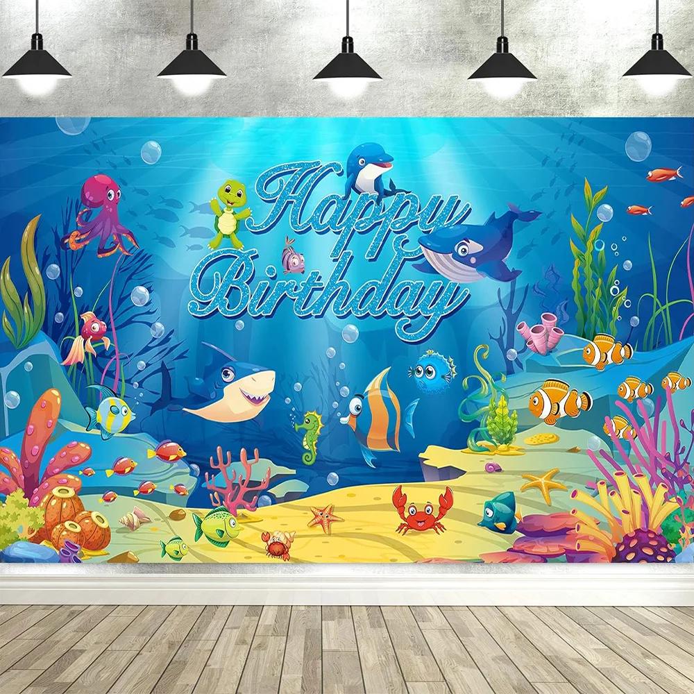 

Under the Sea Ocean Animal Birthday Banner Dolphin Shark Decor Perfect for Kids Party Baby Shower BackgroundTapestry 74x94cm(29x37in)