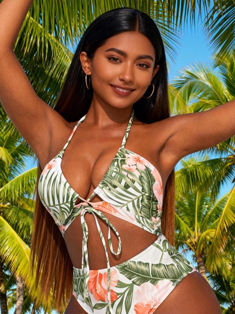 Großformatiger Europäisch-Amerikanischer Bikini-Badeanzug mit geteiltem Design und bedrucktem Rock