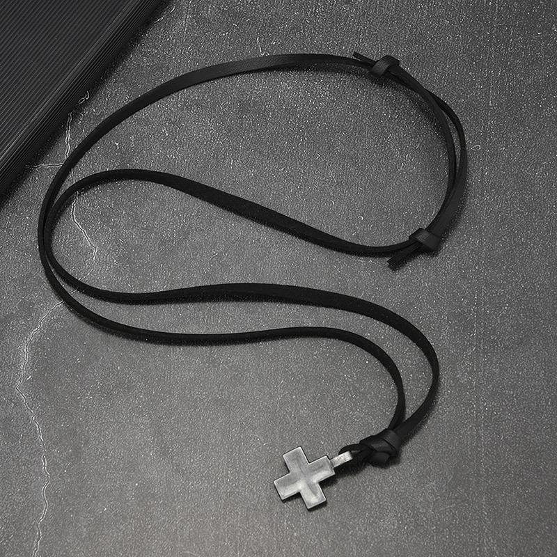 Alloy Cross Necklace Vintage Woven Leather Personality Jewelry For Men Women Cross Trend Element