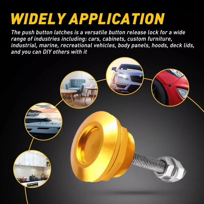 Hood Pins Kit For Car Aluminum Quick Release Small Hood Lock For Cars Button Type Hood Latches Multifunctional Heat Resistant