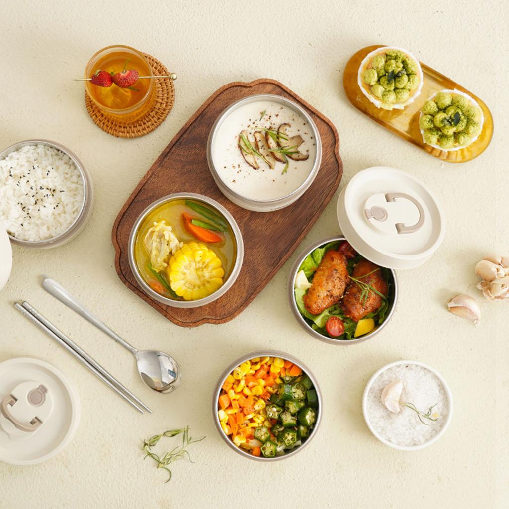 304 Rostfritt Stål Termisk Matlåda Bärbar Isolerad Matbehållare Stapelbar Läcksäker Matbehållare Isolerad Matlåda