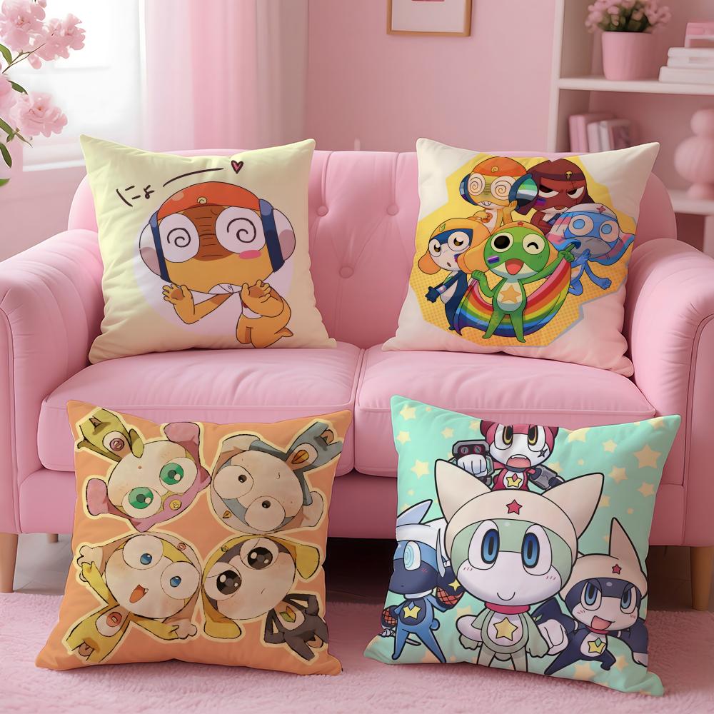 Funny Cartoon Keroro Gunsou Frog Cushion Cover Plush Fabric Soft Double-Sided Printed Sofa Warm Winter Home Gift Pillow Cover