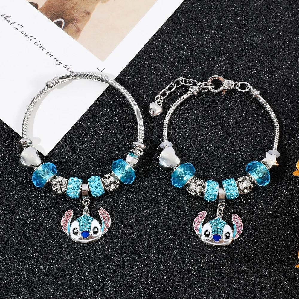 Disney Stitch Cartoon Rhinestone Bracelet Set Cute Fashion Accessories for Women And Girls Ideal Gift for Fans Birthday