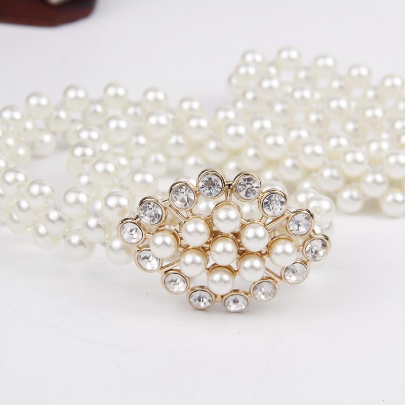 Rhinestone Pearl Waist Chain Women'S Elastic Waist Seal Women'S Decoration Elastic Woven Belt Dress Decoration