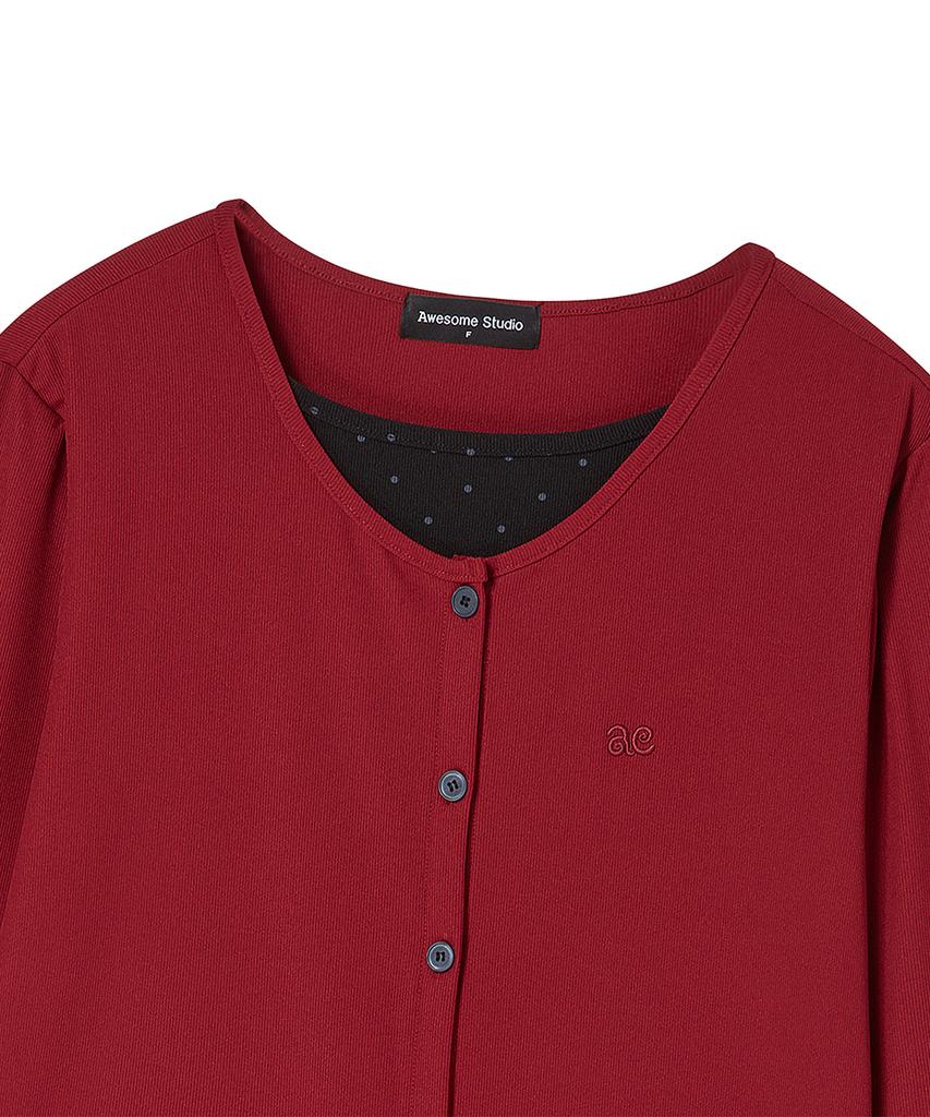 AWESOME STUDIO Layered Ribbed Cardigan T-Shirt Wine