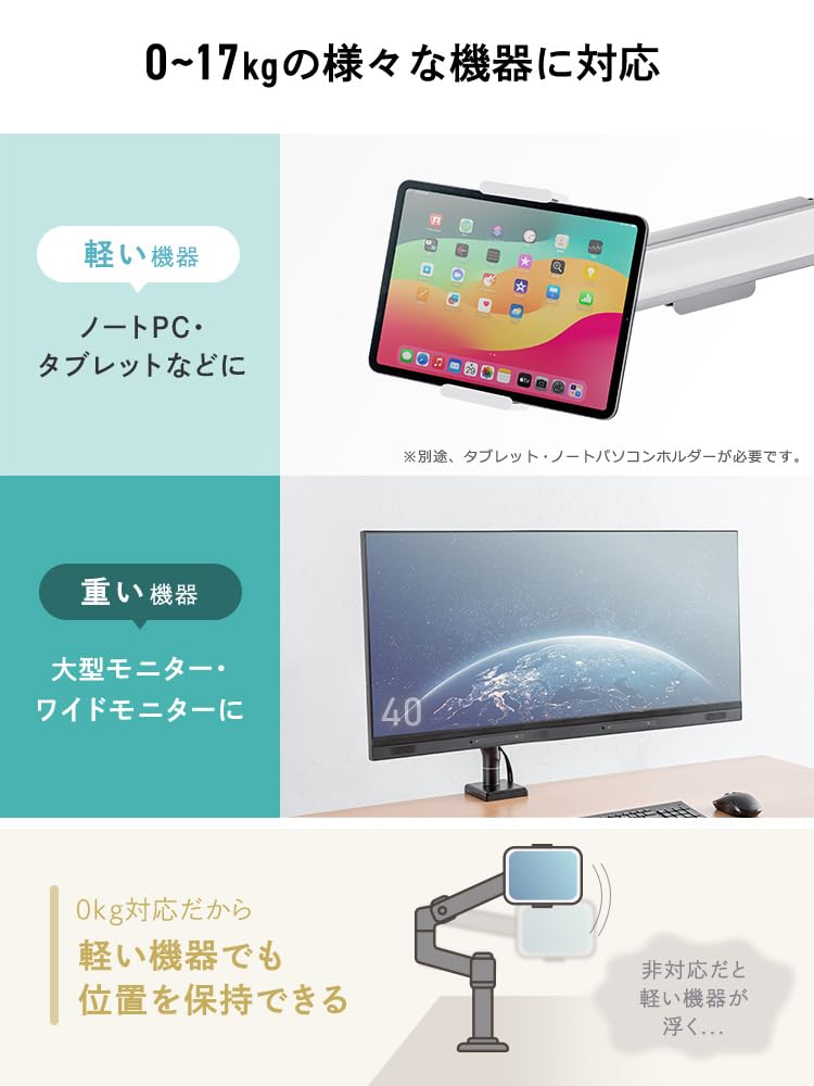 Monitor Large Compatible with Up To 43 Gas Spring Load Capacity Clamp Grommet VESA TV Hidden Black E-Supply Arm, Size, Inches, Type, 0-17kg, Type,