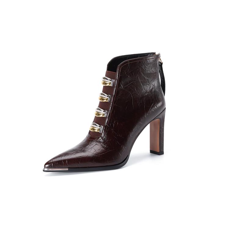 

Мода НОВЫЕ Осенние Женские Ботинки Замшевые Туфли для Женщин Острый Носок Супер Высокий Каблук Обувь Металлическая Пряжка Молния Вечерняя Обувь Ботильоны 40 коричневый