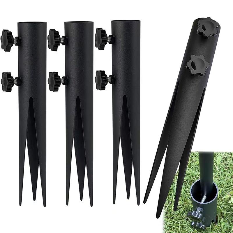 4 Piece Steel Torch Stakes, Garden Stakes For Outdoor Lights, Black Ground Spike Replacement Stakes For Solar Lights