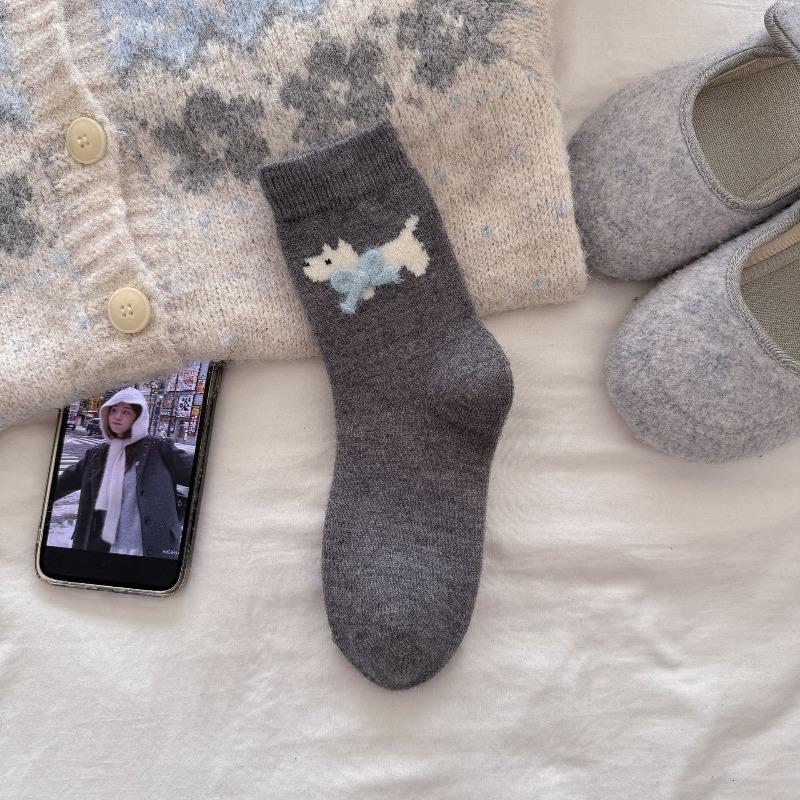 

Толстые шерстяные носки для осени и зимы, женские махровые носки с пуговицей и бантом 1 pair