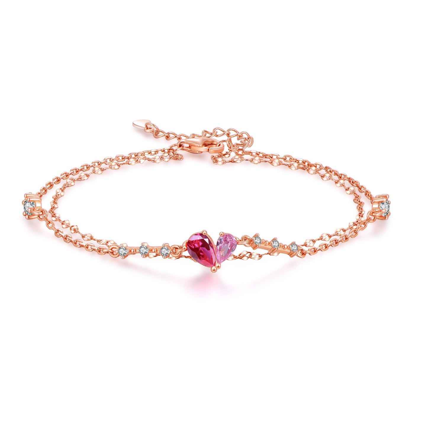 

Браслет «Вільний птах» з серцем для рожевого золота, срібний подвійний браслет із цирконієм, подарунок на день для неї, жінок, браслет, 925, гіпоалергенний, ланцюжок, тонкий, рубін,