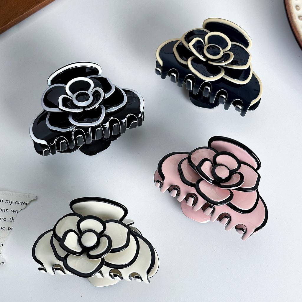Medium Stylish Size Acetate Hair Clip Featuring Delicate Camellia Flower For Women Fashionable