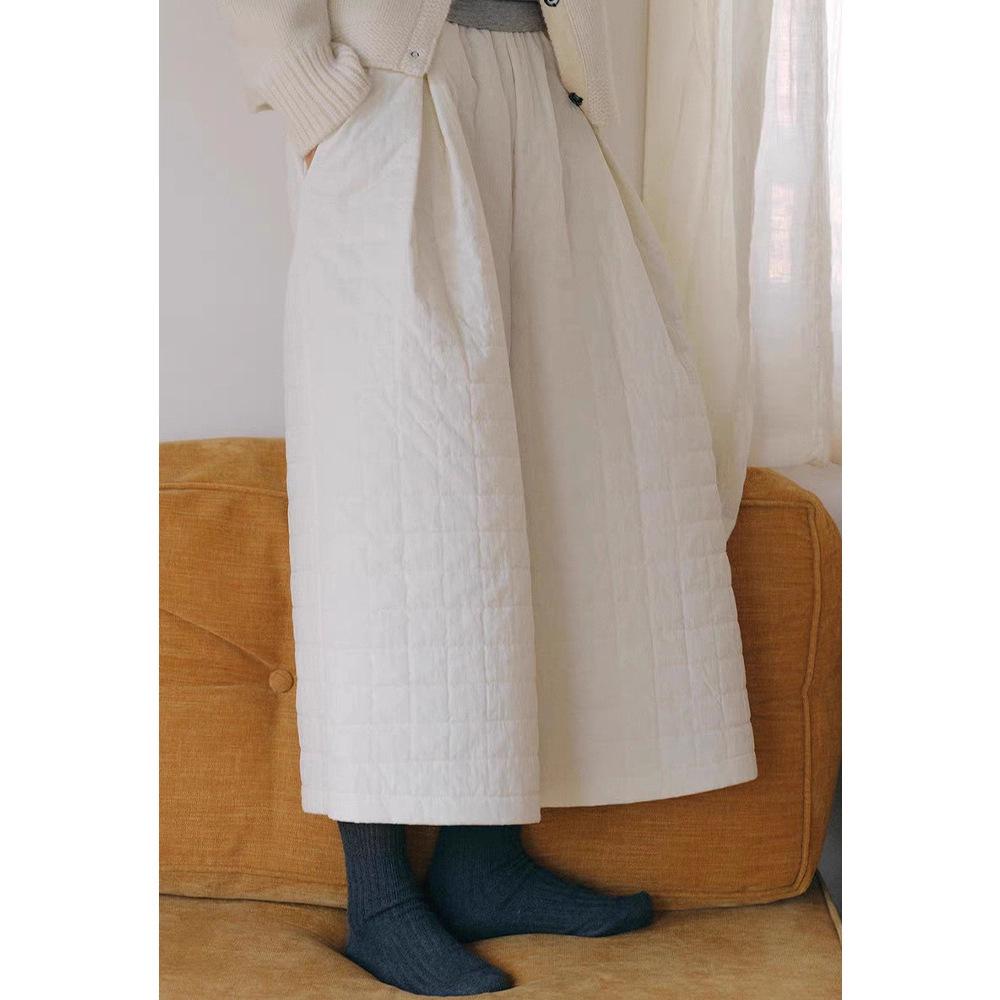 Wen Jiu Women s Diamond Quilted Windproof A-line Wide-leg Pants - Warm Winter Cotton 25 1163 Small белый