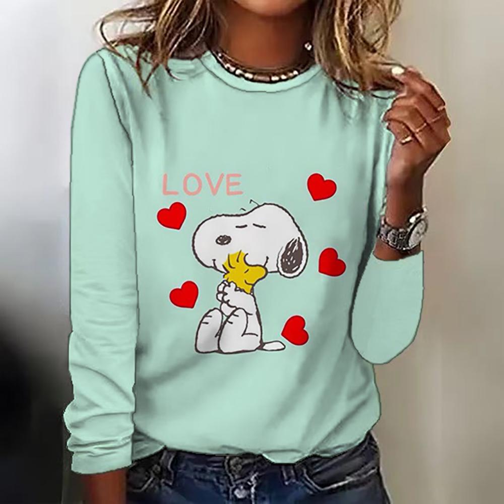 Fashion Women's T shirt Snoopy printed Daily Sweatshirt Casual Long Sleeve Crew Neck Spring Fall sportswear