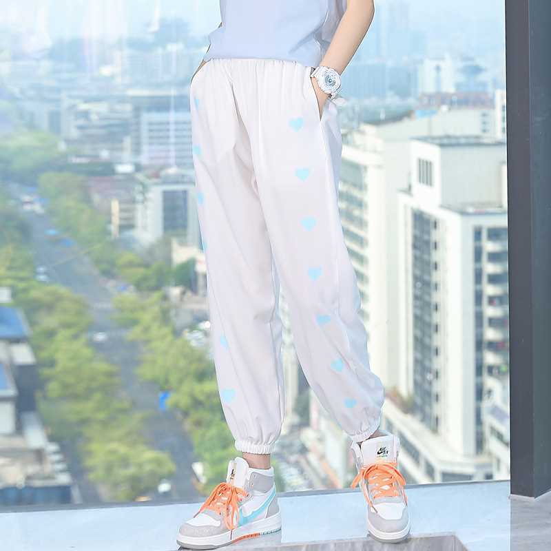 Summer Girls Ice Silk Mosquito Pants Korean Thin Breathable Sports Casual Trousers for Big Kids 120