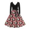Women's Fashion Elegant Autmn and Winter Long Sleeve V-Neck Christmas Print Dress