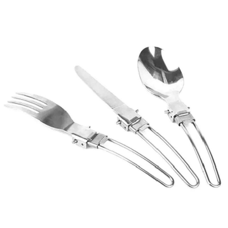 3pcs/set Outdoor Stainless Steel Folded Fork Spoon Knife Picnic Camping Dinnerware Tableware