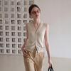 Old money wind zipper v-neck knitted sweater vest vest women's summer wear high-end sense thin sleeveless cardigan top