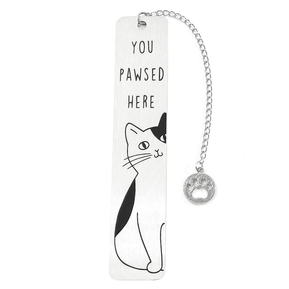 1pc Stainless Steel Cat Bookmark, Waving Paw Design with Inspiring Quote, Perfect Gift for Readers & Cat Lovers, Durable