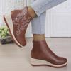 Fashion Retro Embroidered PU Leather Ankle Boots for Women Wedge Heel Platform Walking Shoes Woman Thick Sole Zip Short Boots Plus Size
