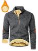 Autumn New Men's Casual Quarter Zip Fleece Lined Sweatshirt with Elbow Patches Solid Color Warm Sportswear Male Fashion Outerwear