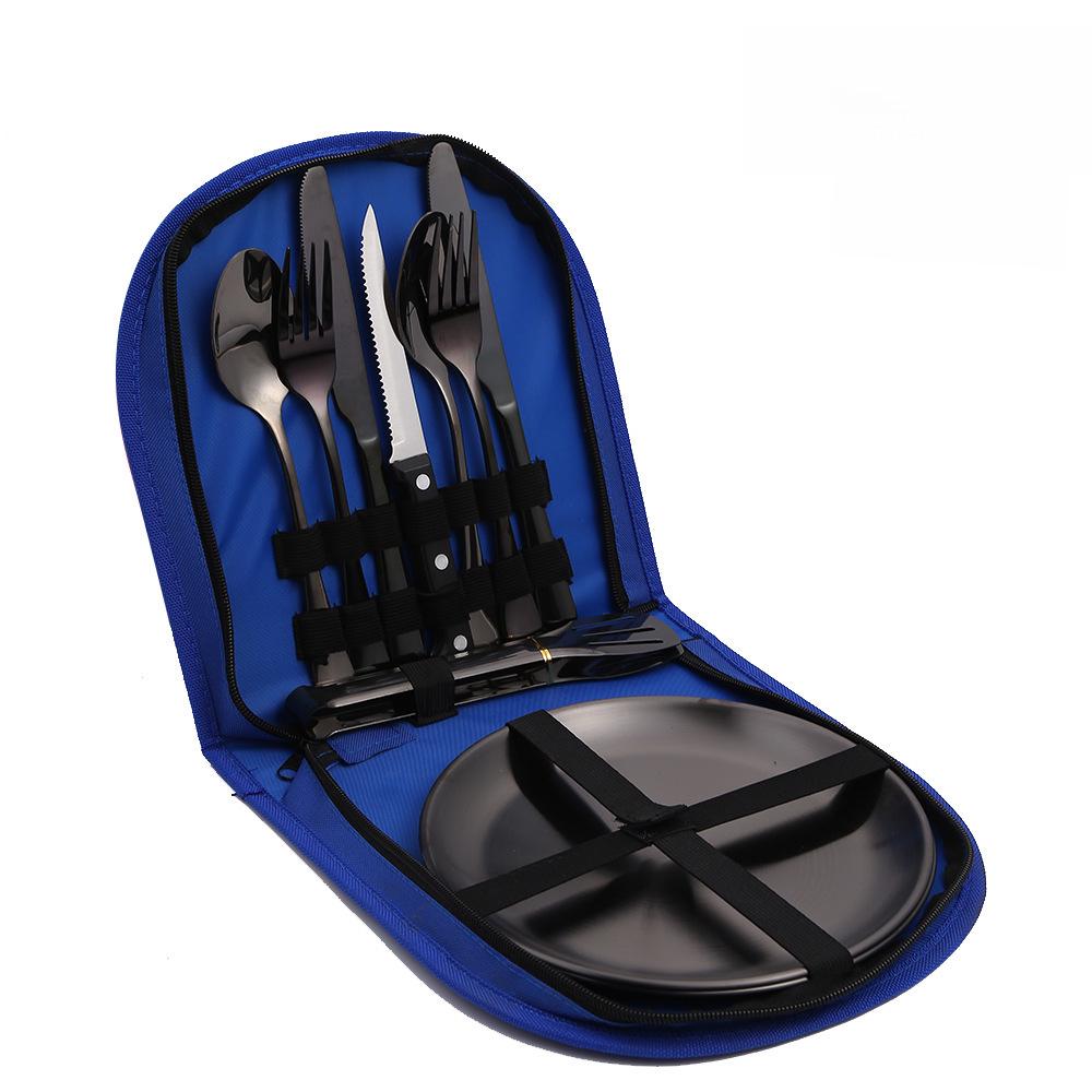 

Набор столовых приборов из нержавеющей стали для использования на открытом воздухе с ножом, вилкой, ложкой и тканевым мешком