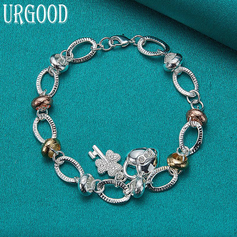 925 Sterling Silver Love Key Pendant Bracelet Romantic Jewelry