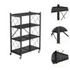 Foldable Storage Rack with Wheels Metal Display Shelf Bookshelf Shelving Unit Trolley Utility Cart for Kitchen Classroom Dorm