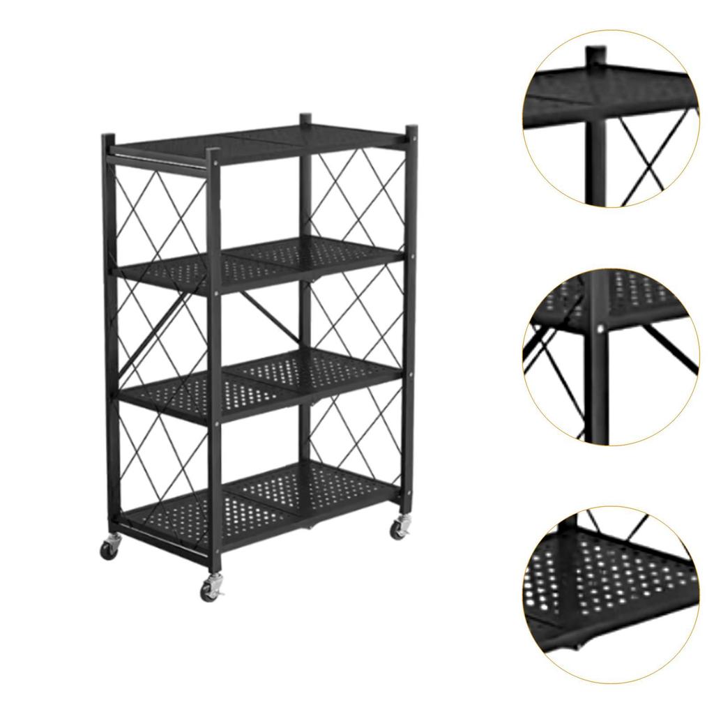 Foldable Storage Rack with Wheels Metal Display Shelf Bookshelf Shelving Unit Trolley Utility Cart for Kitchen Classroom Dorm