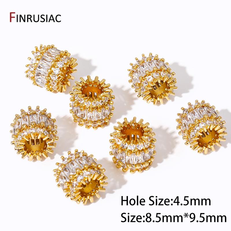 

18K Gold Plated Brass Zircon Large Hole Cylinder Spacer Beads,Bracelets Separators Beads,DIY Jewelry Making Accessories 1 piece