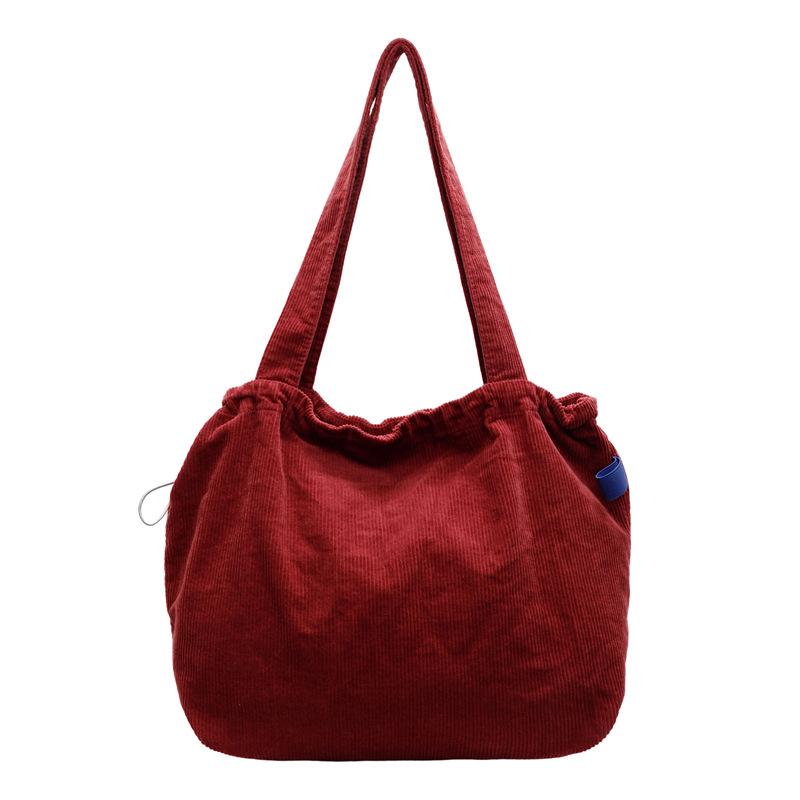 Drawstring Tote Bag Large Capacity Women's Leisure Travel Portable Shopping Bag Commuter Velvet Shoulder Bag Women's Bag