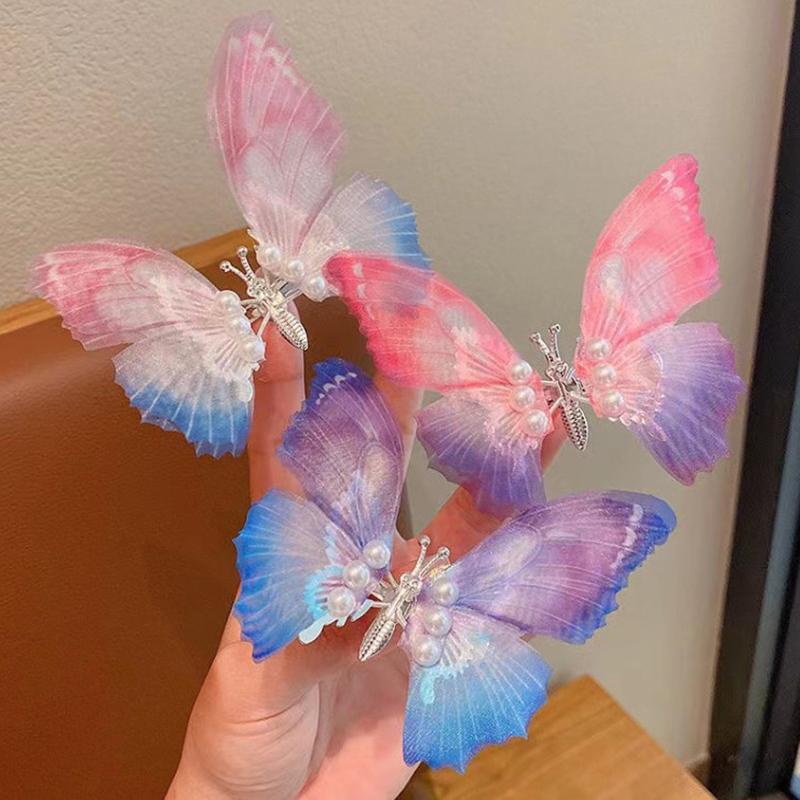 Colorful Glitter Big Butterfly Hair Clip Beautiful  Wings Pearl Hairpin For Girls Sweet Hairgrip Barrette Hair Accessories