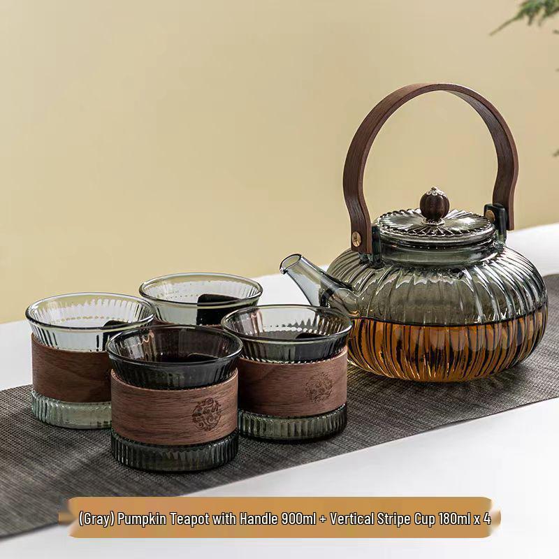 Pumpkin-Shaped High-Temperature Resistant Glass Teapot with Handle for Stove and Electric Ceramic Stove Heating.