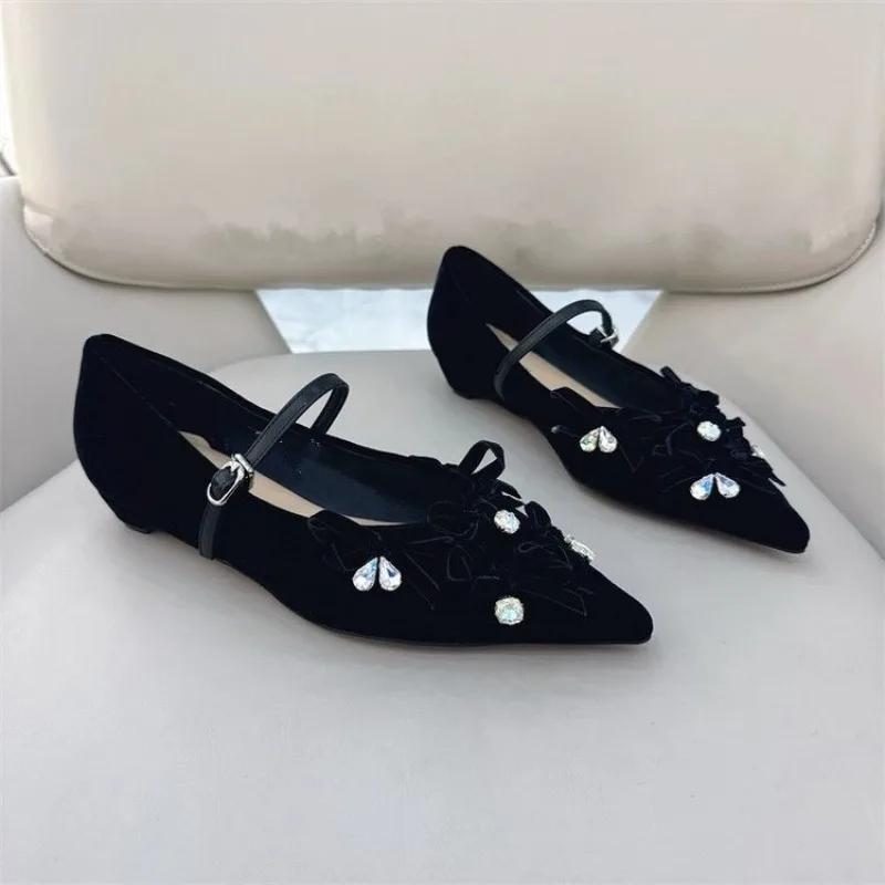 Fashion Ladies Shoes 2025 Hot Sale Shallow Women's Flats Fashion Rhinestone Daily New Butterfly-knot Light Pointed Toe Flat Low Heels