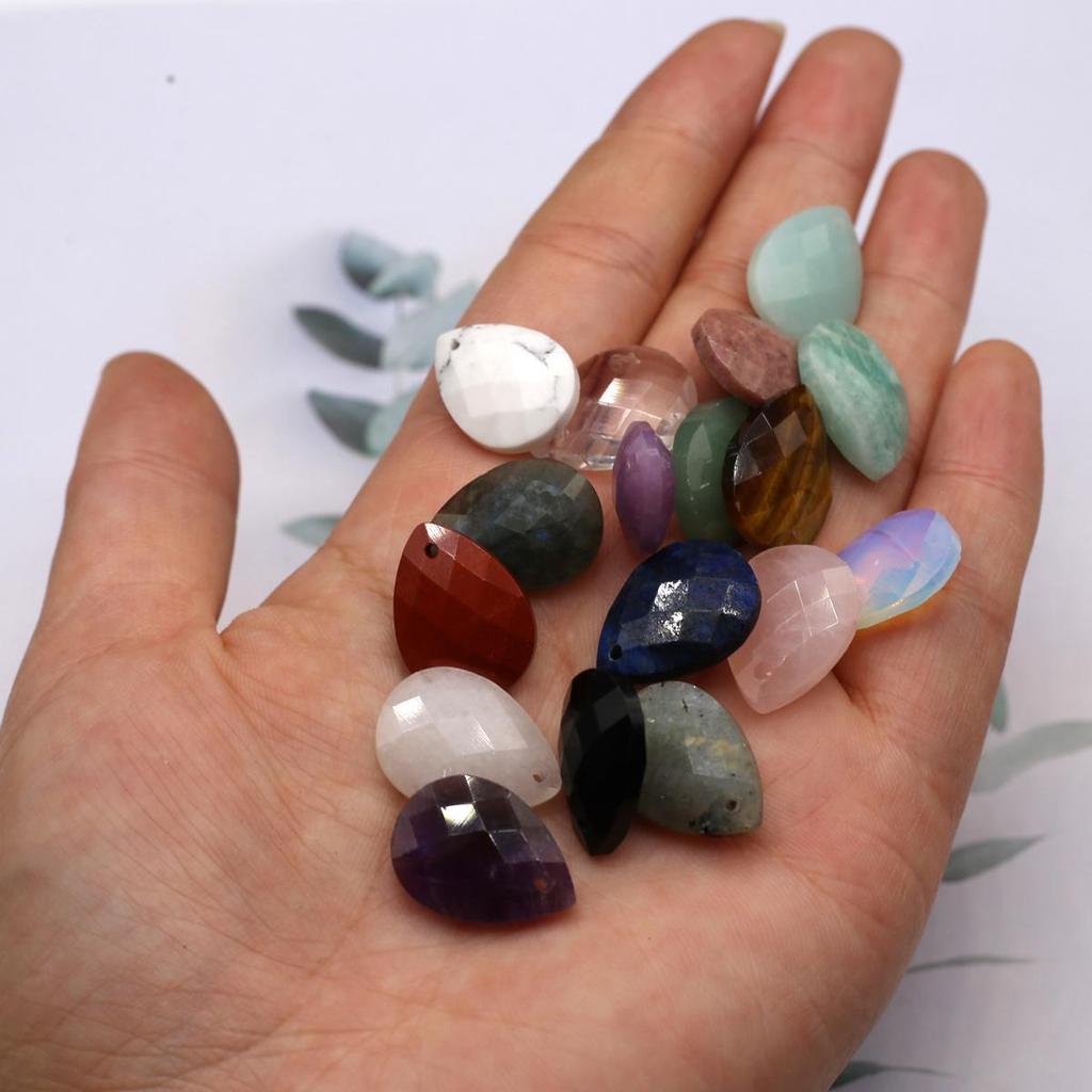 2Pcs Faceted Pendant Natural Stone Opal/Labradorite Drop-Shaped Pendant For Jewelry Making DIY Earrings Necklace Accessory