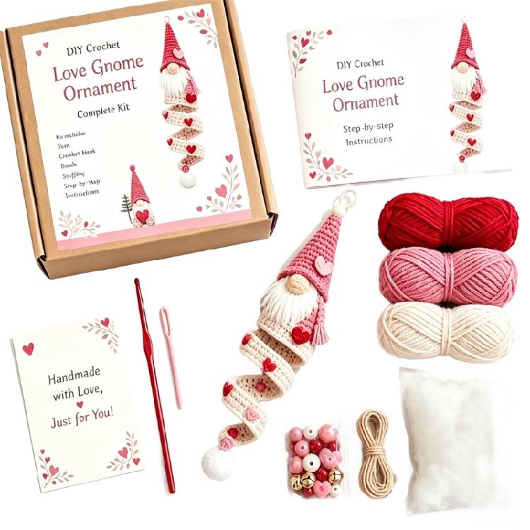 Crochet Dwarf Set with Printed Instructions and Knitting Supplies, Hanging Ornament Making Set for Shelf or Tree Decoration