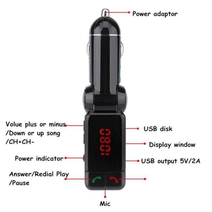 GB07754-Kit sans fil LCD Bluetooth voiture Transmetteur FM MP3 A2DP Stéréo Lecteur Musique Chargeur USB mains libres pour ISO An