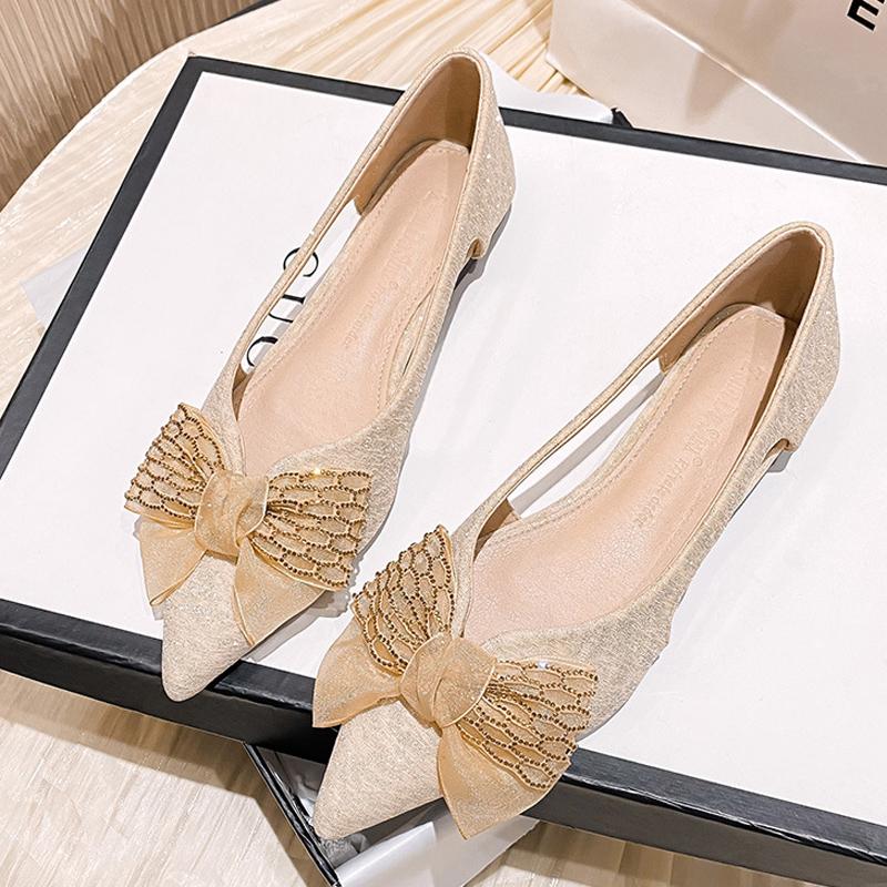 Fashion 2025 Bling Bling Fabric Flats Women Lace Bowknot Ballet Shoes Ladies Cut-Out Loafers Spring Slip On Office Dress Mocasines Mujer