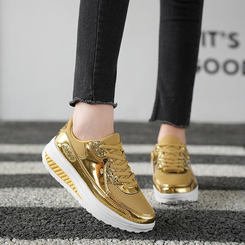 TUINANLE Women Sneakers Golden Mens Shiny Mirrors Shoes Casual Glitter Streetwear Hip Hop Mens Sneakers