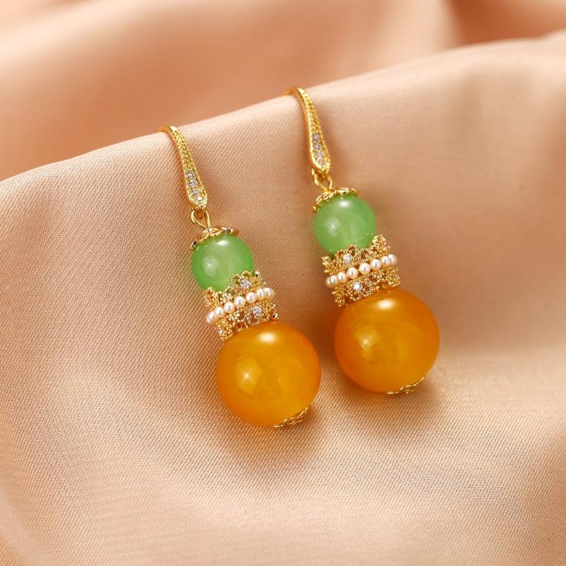 New Chinese Beeswax High Luxury Ear Hook Retro National Style Design Horse Dress Cheongsam Hanfu Earrings