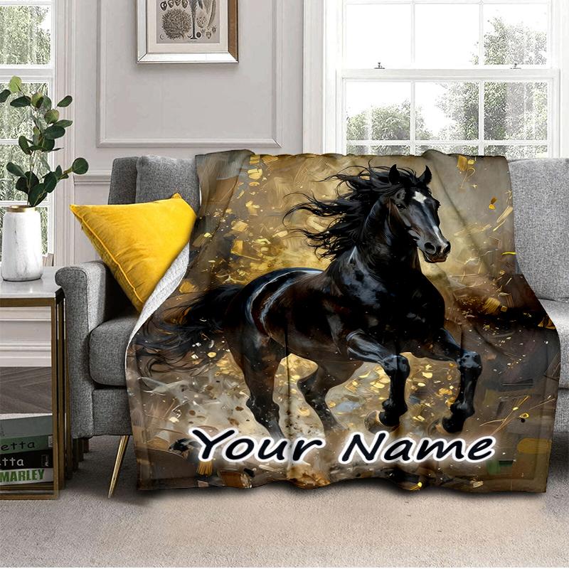 1PC Custom Name Equestrian Dreams flannel blanket versatile,all-season throw suitable for the living room,bedroom,camping,travel,and gift