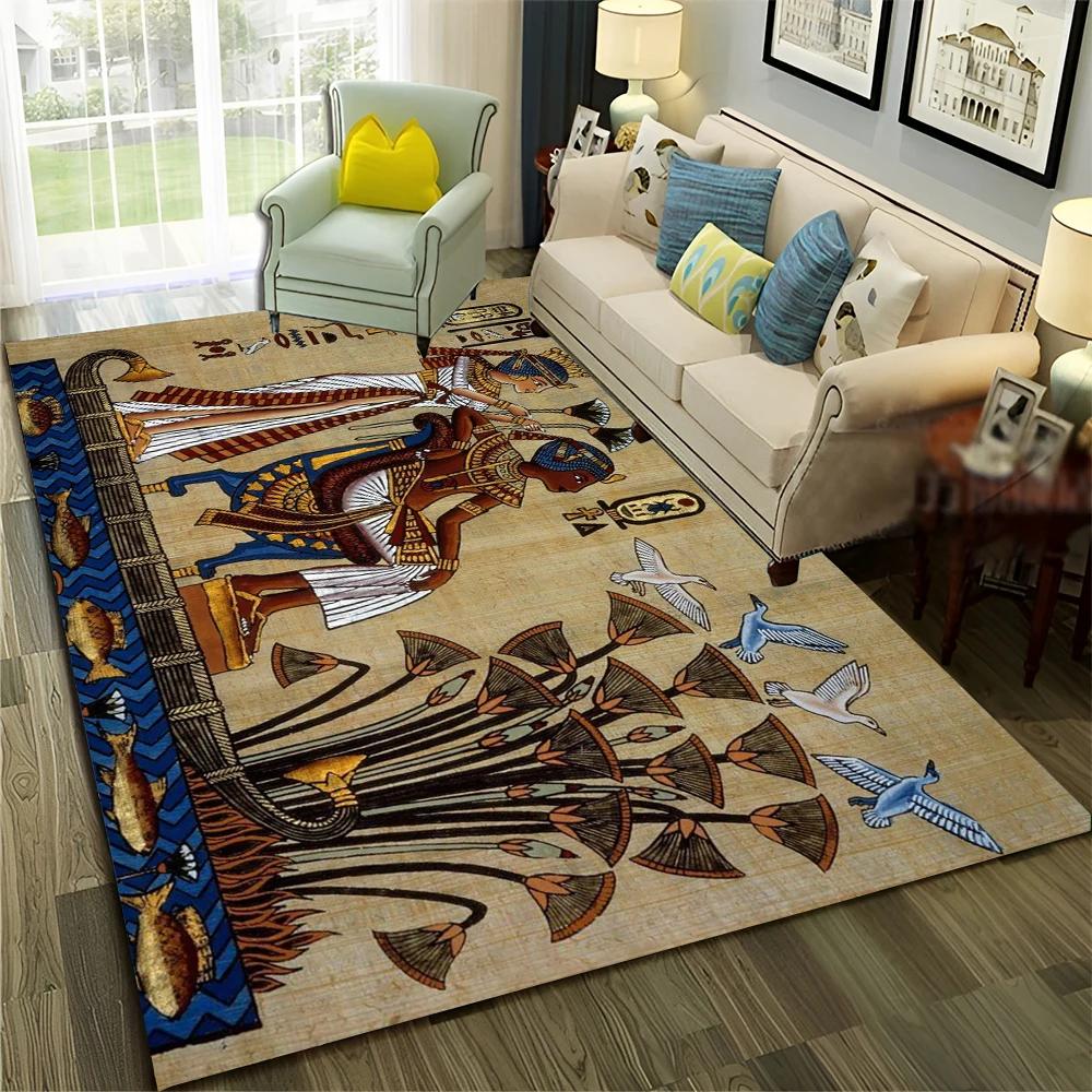 Pharaoh Egyptian Mythology Hieroglyphics Carpet Rug for Home Living Room Bedroom Sofa Doormat Decor,Area Rug Non-slip Floor Mat