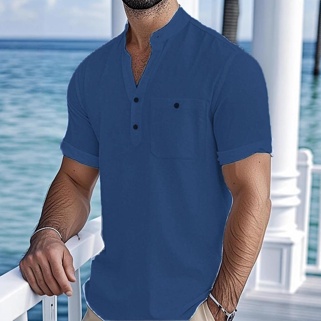 Herren Kurzarm T-Shirt Retro Atmungsaktiv und Leicht Herren Baumwolle und Leinen Tang Kleidung