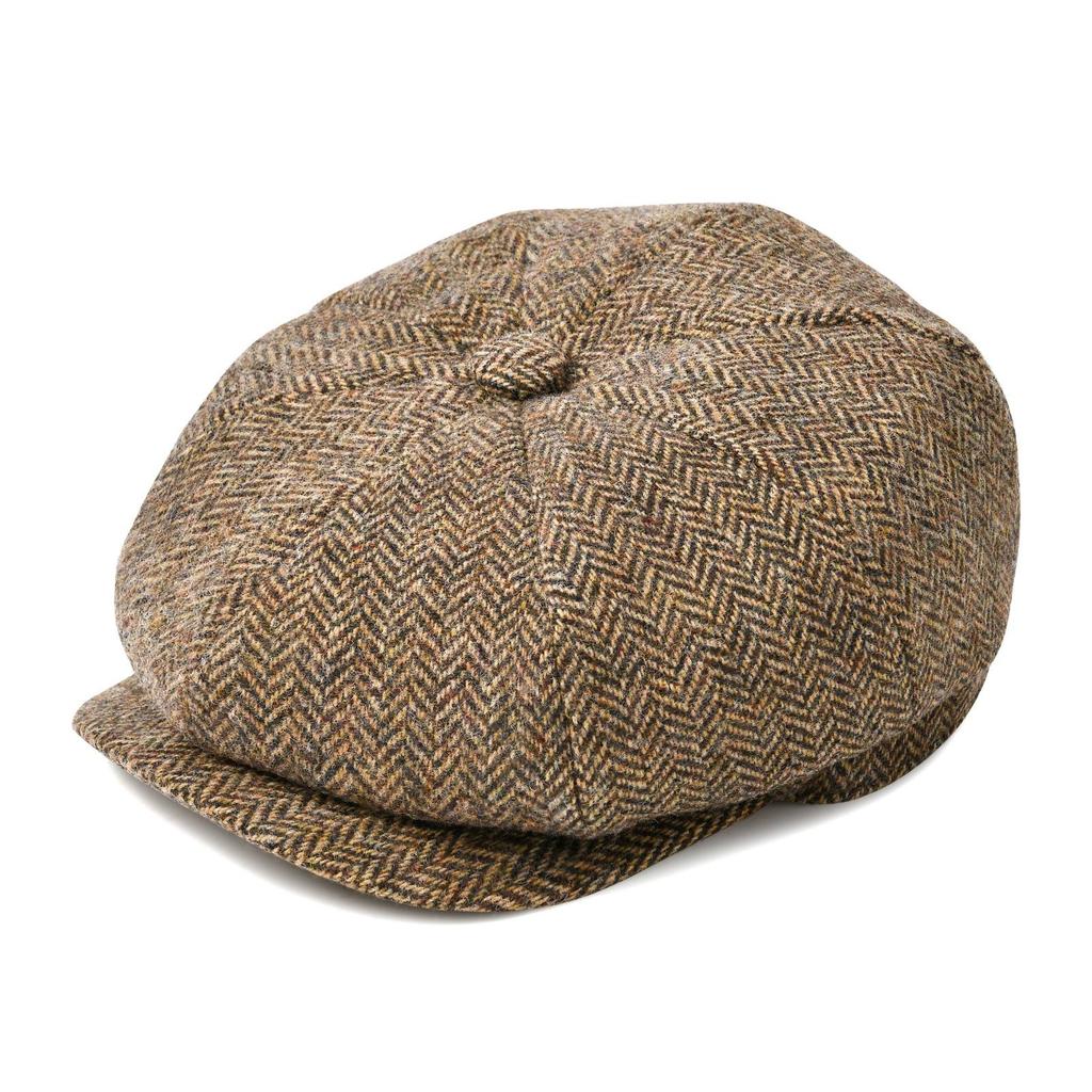 BOTVELA Tweed Lana 8 Pannelli Nero Spina di Pesce Cappello Newsboy Uomo Classico Stile 8 Pannelli Piatto Donna Berretto