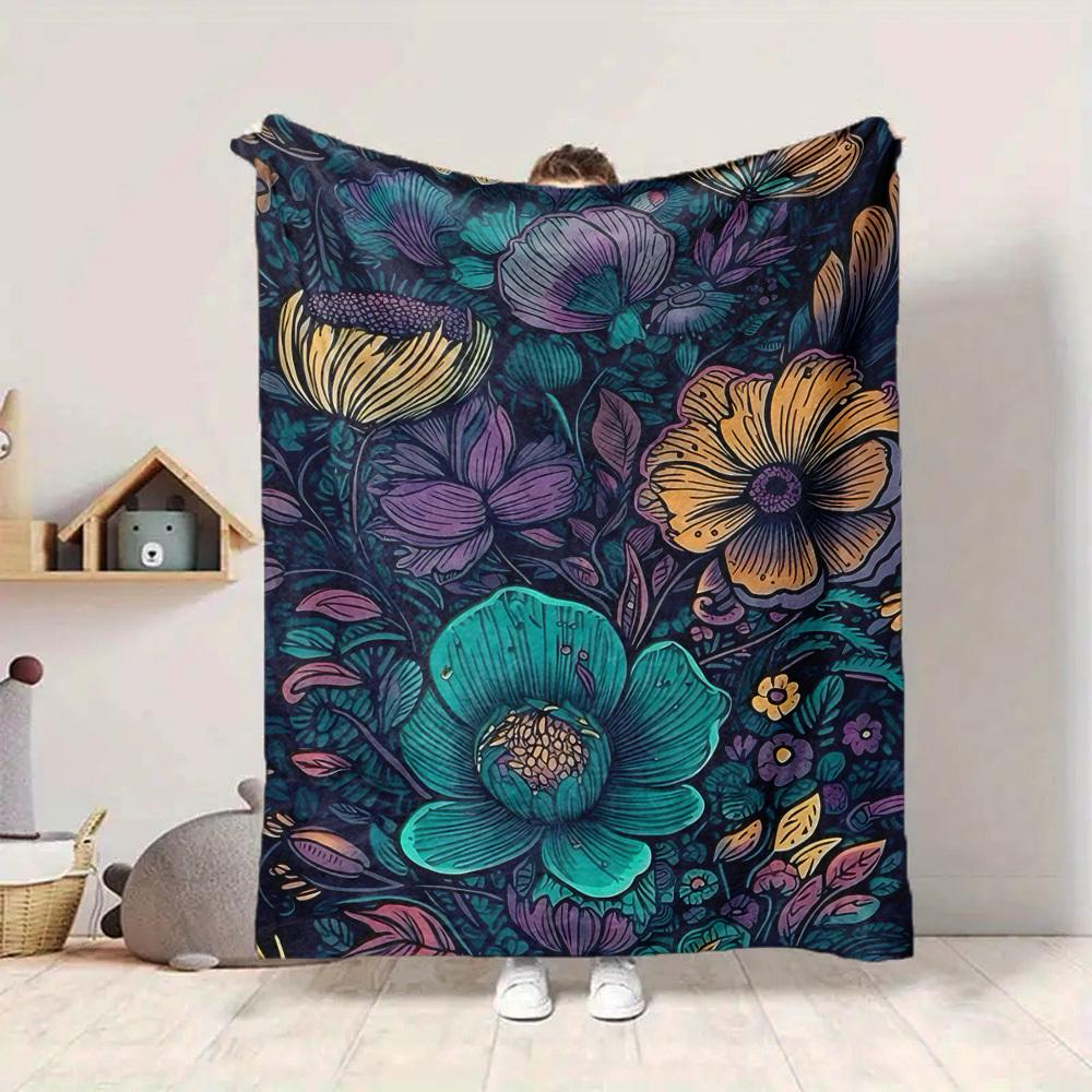 1pc Floral Patterns Blanket, Lightweight Flannel Throw Blanket for Sofa, Bed, Travel, Camping, Living Room, Office, Couch043
