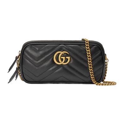 Borsa a Spalla GG Marmont con Logo Dorato in Pelle Trapuntata con Catena da Donna Nera 546581-DTDCT-1000