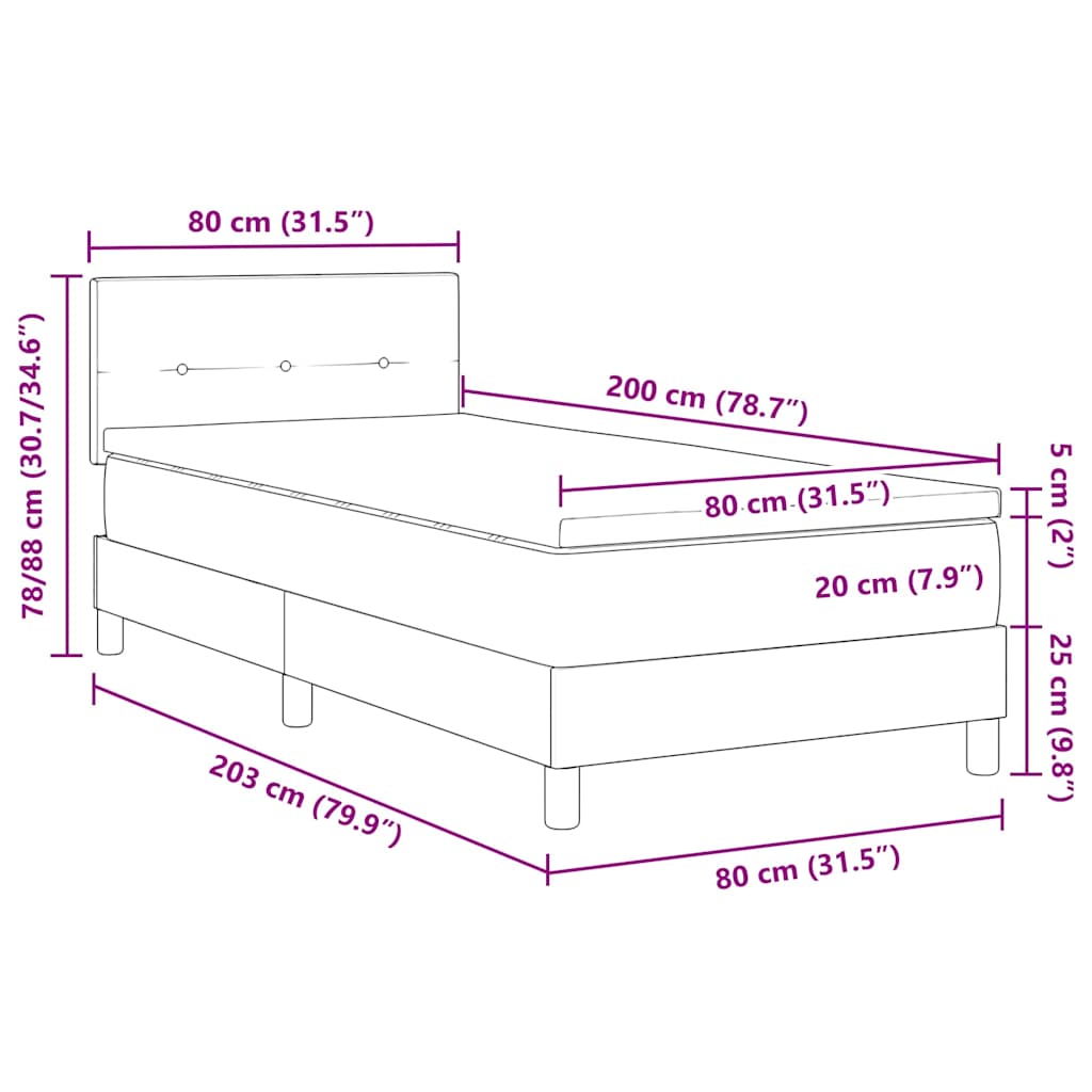 Boxspring Bed with LED Light Strips Light Gray 80 x 200 cm Fabric
