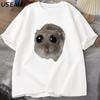 Sad Hamster T Shirt Funny Cute Cat Hamster Meme Trend Tshirt for Unisex Women Cotton Tshirt Summer Short Sleeve Unisex Tee