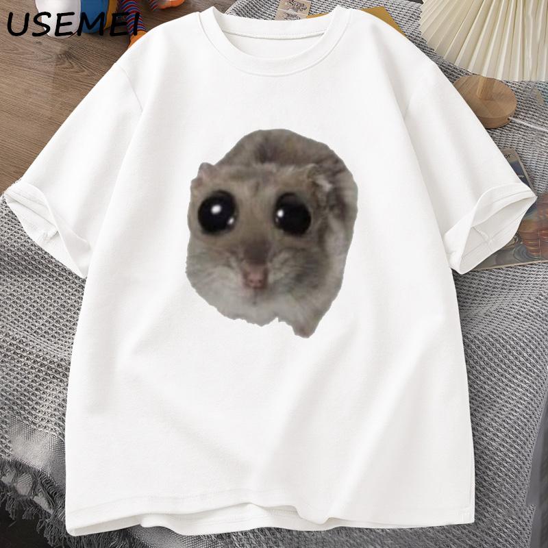 Sad Hamster T Shirt Funny Cute Cat Hamster Meme Trend Tshirt for Unisex Women Cotton Tshirt Summer Short Sleeve Unisex Tee