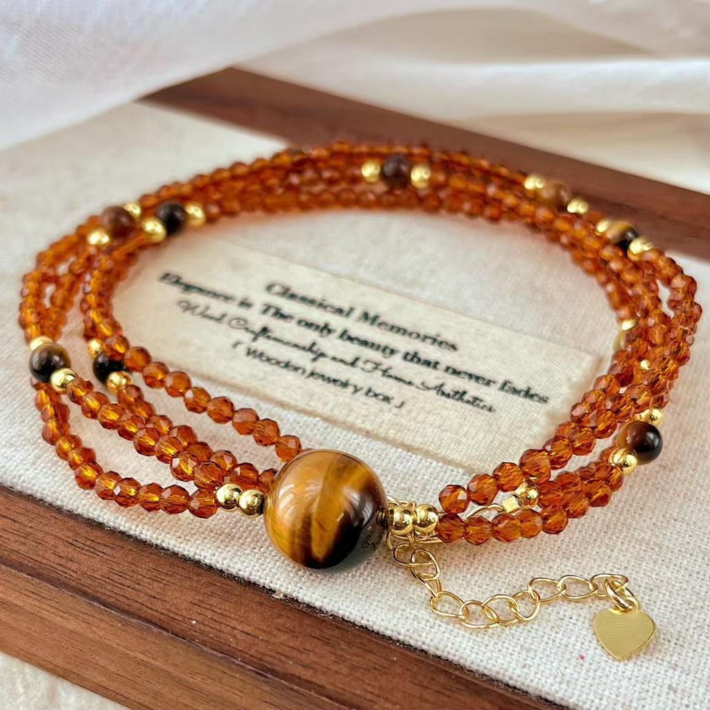 Herbst und Winter Maillard Vintage Natur Tigerauge Künstlicher Fanta Granat Kreuz Schlüsselbeinkette Halskette